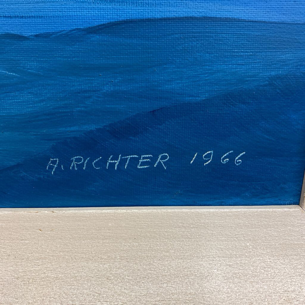 A. RICHTER 1966 Vintage Boats at Shore Painting