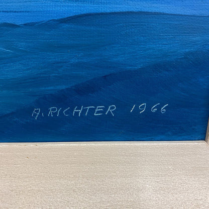 A. RICHTER 1966 Vintage Boats at Shore Painting
