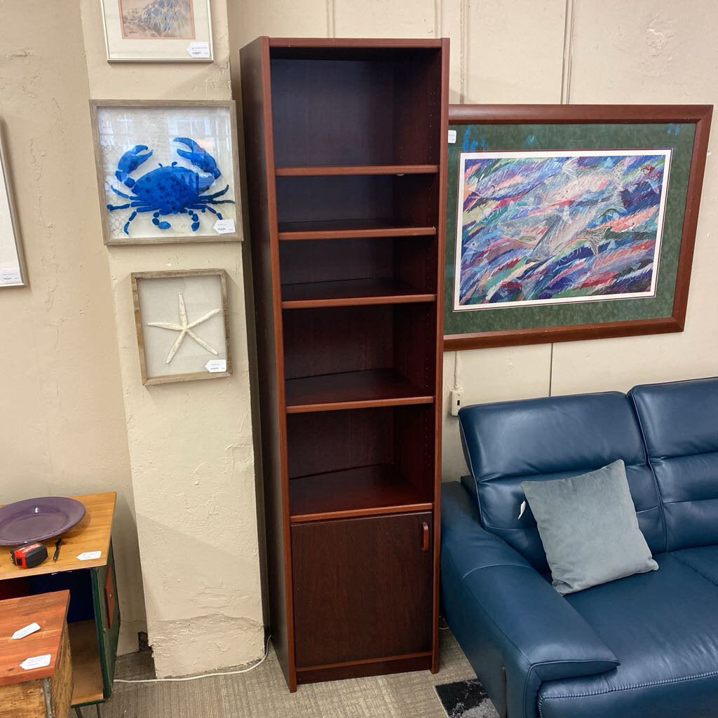 Danish Dark Wood Angled Bookcase w/Door