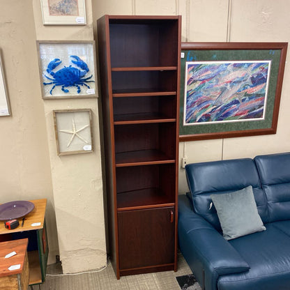 Danish Dark Wood Angled Bookcase w/Door