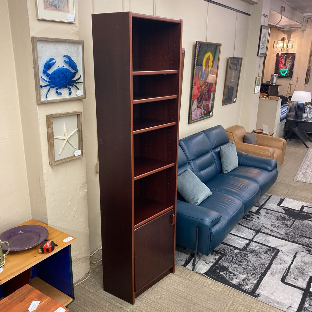 Danish Dark Wood Angled Bookcase w/Door