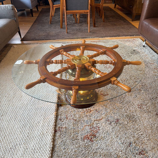 Gary Reinbold Reclaimed Sailor Wheel Coffee Table with Lamp Base