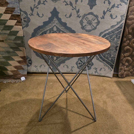 Round Wood Top Hairpin Leg Table