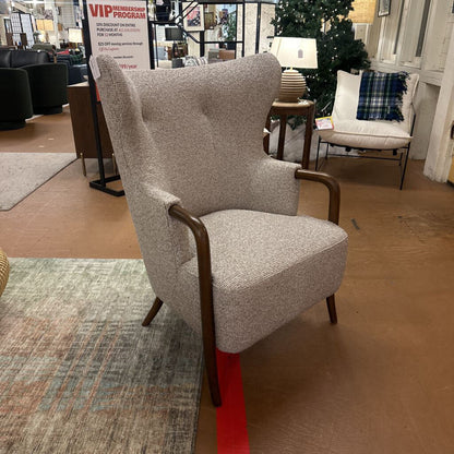 Tan Dark Wood Arm Accent Chair