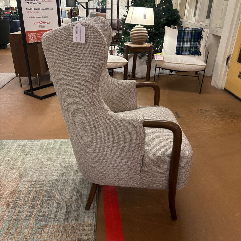 Tan Dark Wood Arm Accent Chair