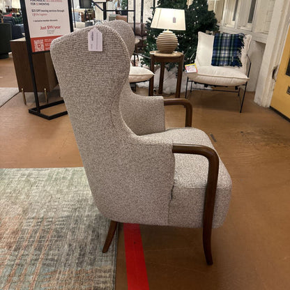 Tan Dark Wood Arm Accent Chair