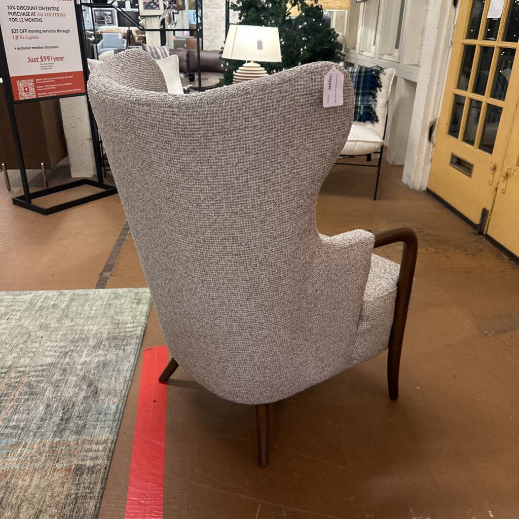 Tan Dark Wood Arm Accent Chair