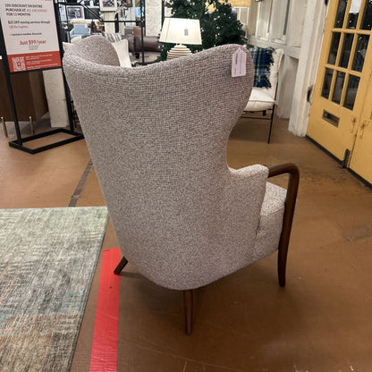 Tan Dark Wood Arm Accent Chair