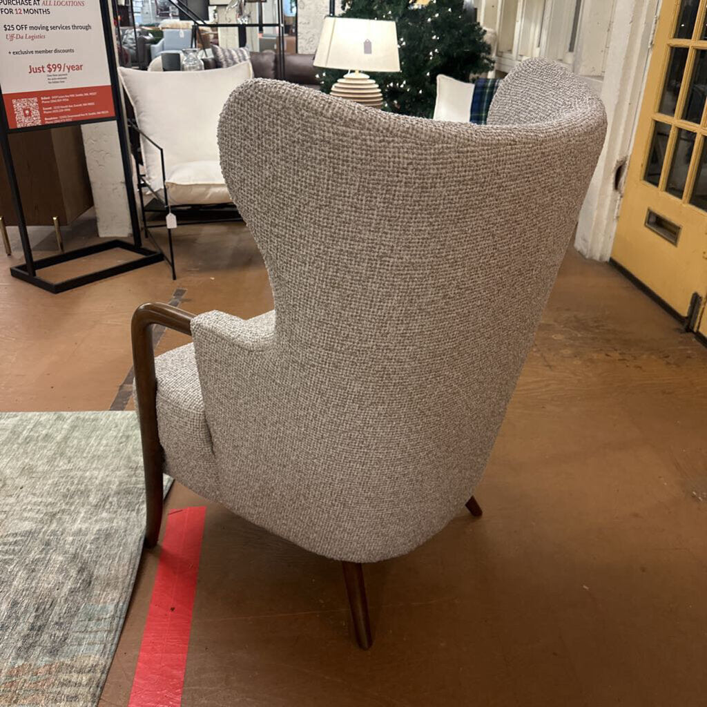 Tan Dark Wood Arm Accent Chair