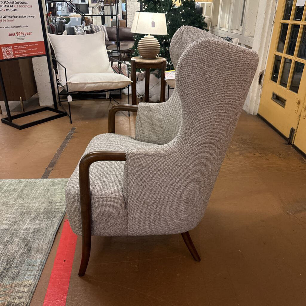 Tan Dark Wood Arm Accent Chair