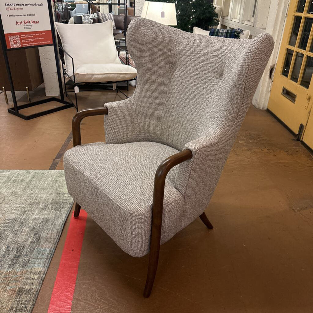 Tan Dark Wood Arm Accent Chair