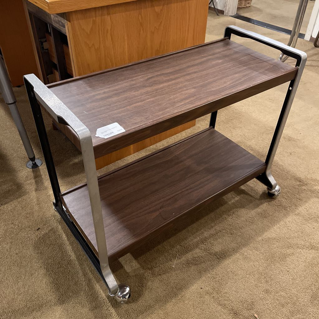 Faux Wood 2 Tone Rolling TV Stand