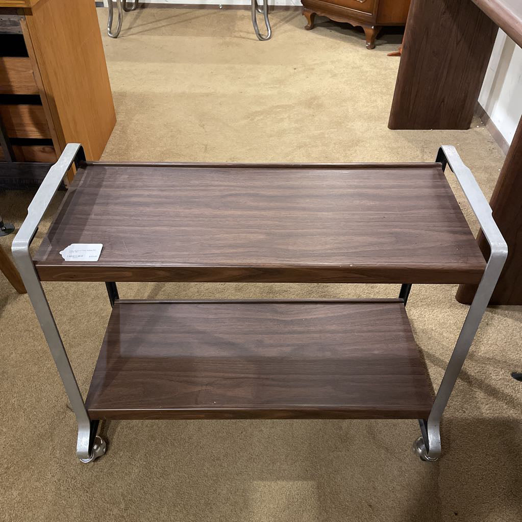 Faux Wood 2 Tone Rolling TV Stand