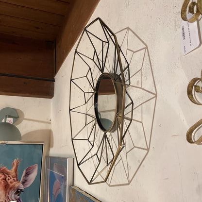 Matte Gold Diamond Frame Round Mirror