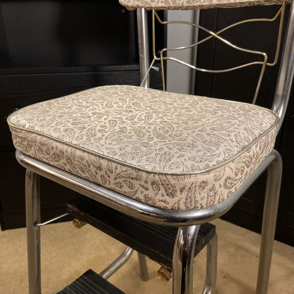 Vintage Kitchen Chair/Step Stool with Paisley Naugahyde Upholstery C STOOLS
