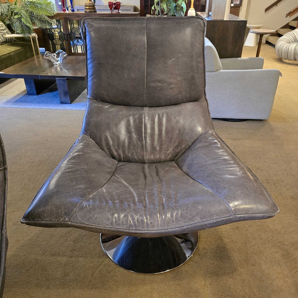 RH Hopper Bucket Grey Leather Swivel Chair