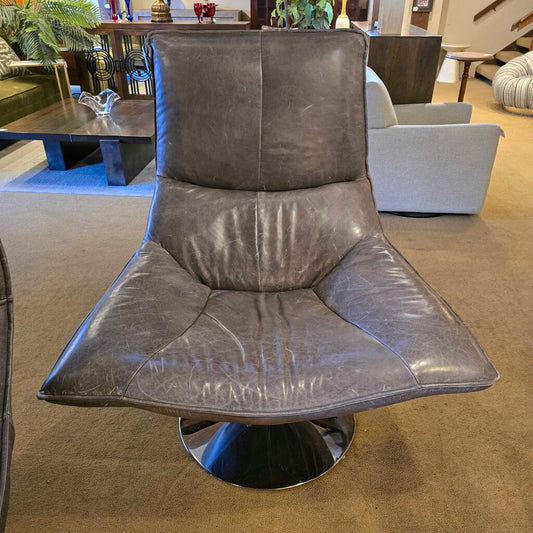 RH Hopper Bucket Grey Leather Swivel Chair