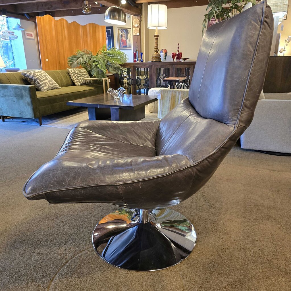 RH Hopper Bucket Grey Leather Swivel Chair