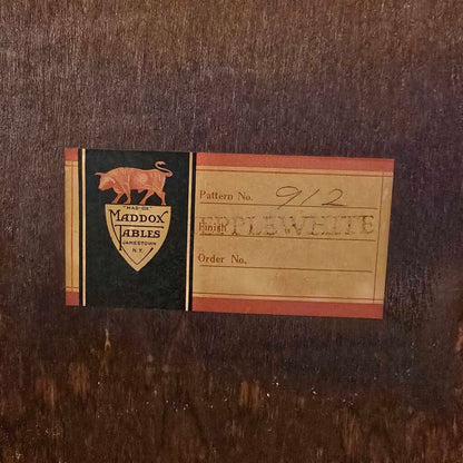 Vintage label with Madex Ables logo on a wooden surface