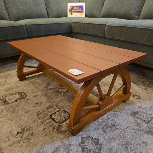 Low Coffee Table with Wagon Wheels on Ends