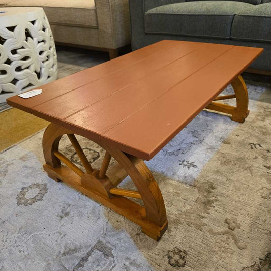 Low Coffee Table with Wagon Wheels on Ends