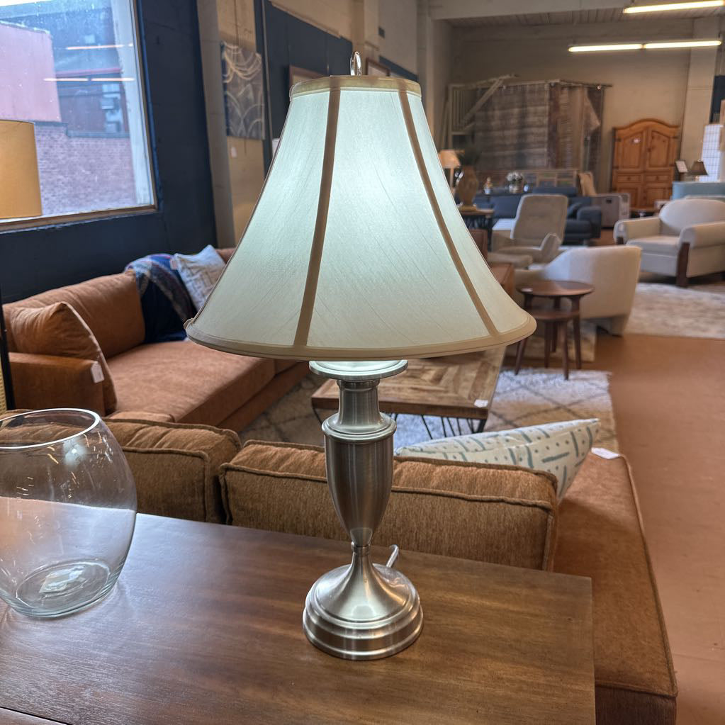 Silver Base Lamp w/ Vintage Style Shade LAMPS