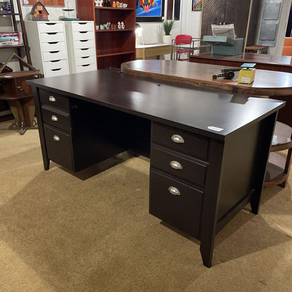 Dark Wood Excecutive 6 Drawer Desk