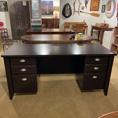 Dark Wood Excecutive 6 Drawer Desk
