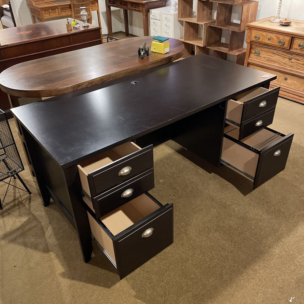 Dark Wood Excecutive 6 Drawer Desk