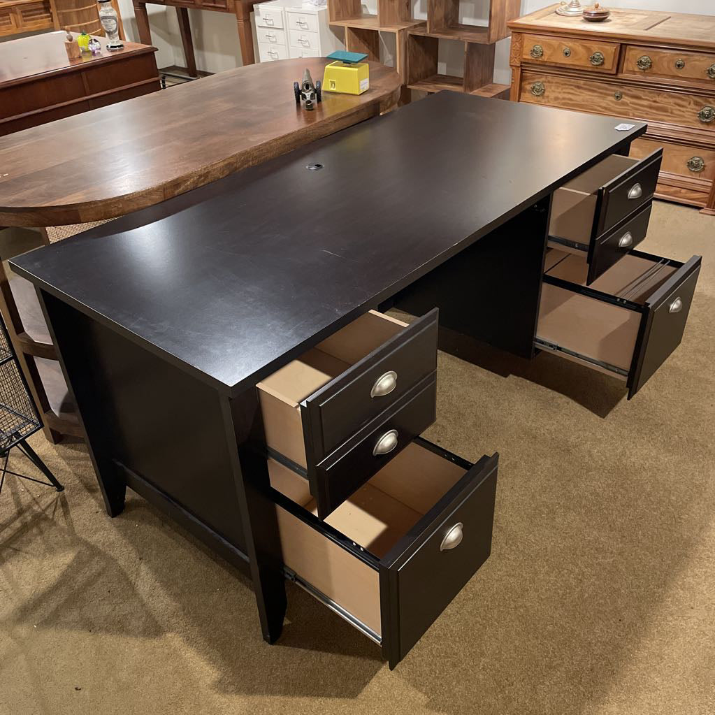 Dark Wood Excecutive 6 Drawer Desk