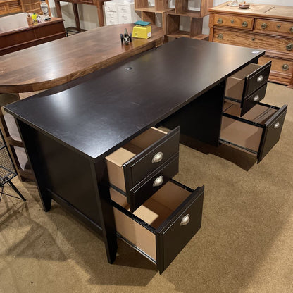 Dark Wood Excecutive 6 Drawer Desk