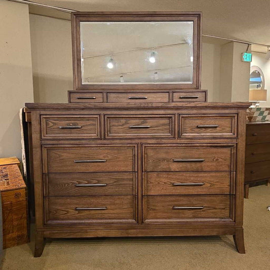 12 Drawer Dark Wood Dresser w/ Mirror