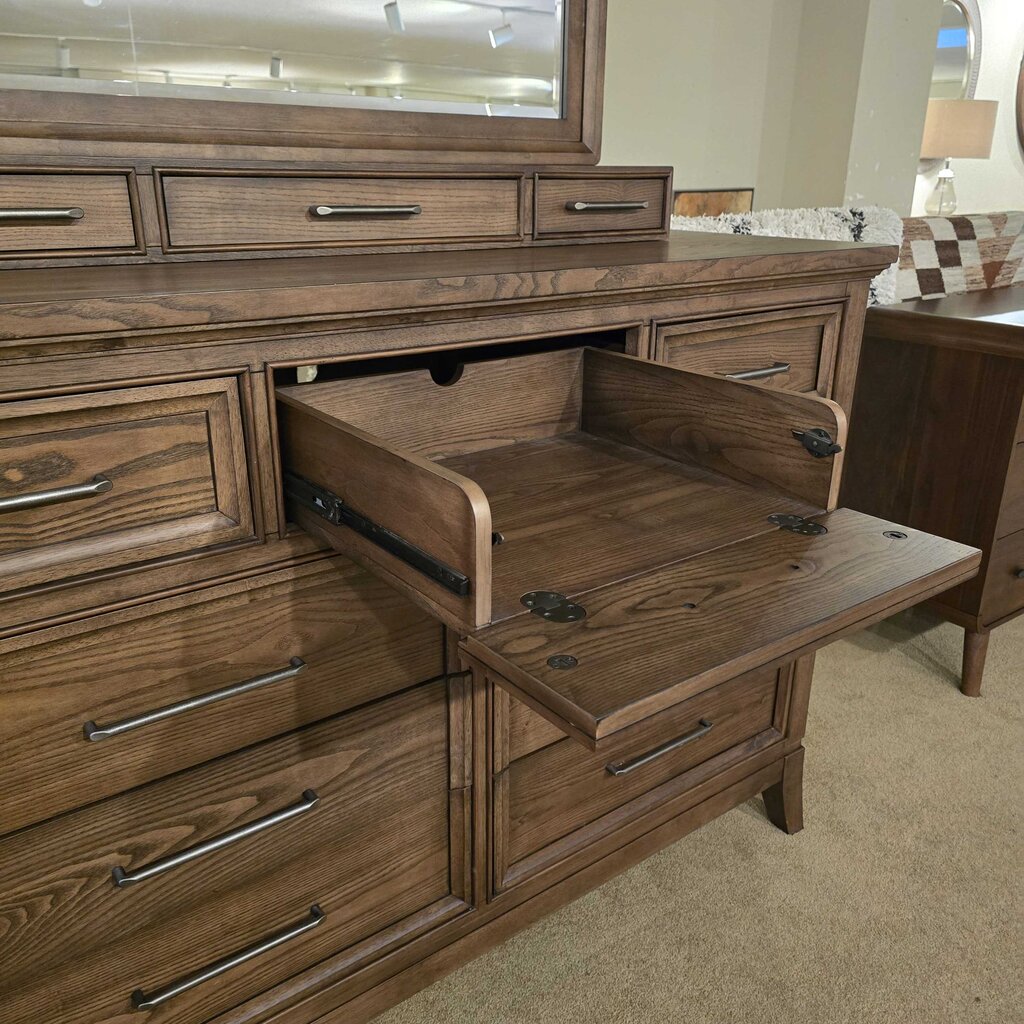 12 Drawer Dark Wood Dresser w/ Mirror