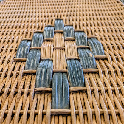 Close-up of woven pattern with blue and brown materials