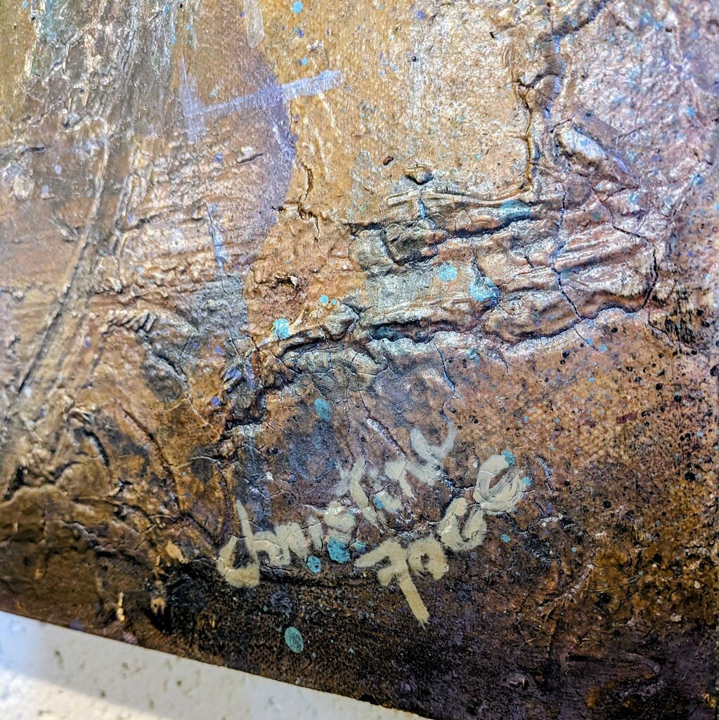 Close-up of a textured surface with 'Christine Fosse' signature.