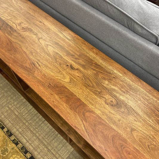 walnut wood tv stand with shelves