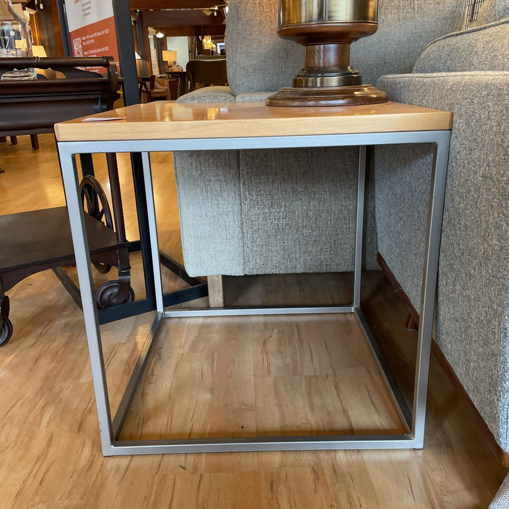 Light Wood & Metal Cube End Table C SIDE TABLES