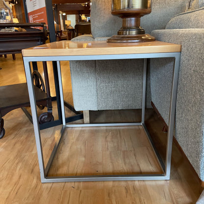 Light Wood & Metal Cube End Table C SIDE TABLES