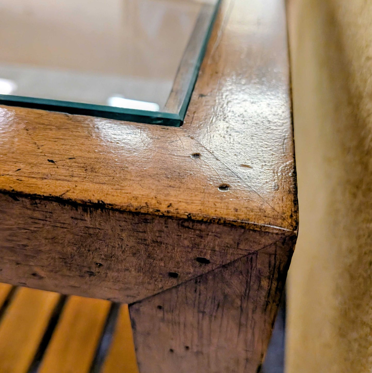 Glass Top Ethan Allen Bunching Table w/ Slatted Shelf