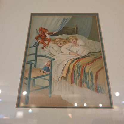 Sandman in Red Outfit Visiting Little Kids in Bed ART