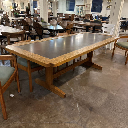 Solid Oak Recessed Faux Leather Top Dining Table