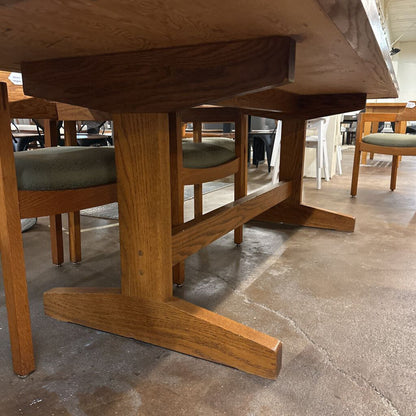 Solid Oak Recessed Faux Leather Top Dining Table