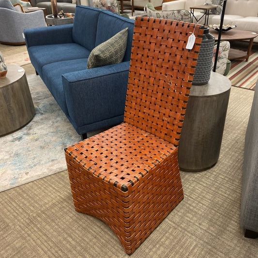 Woven Tan Leather Side Chair (AS IS)