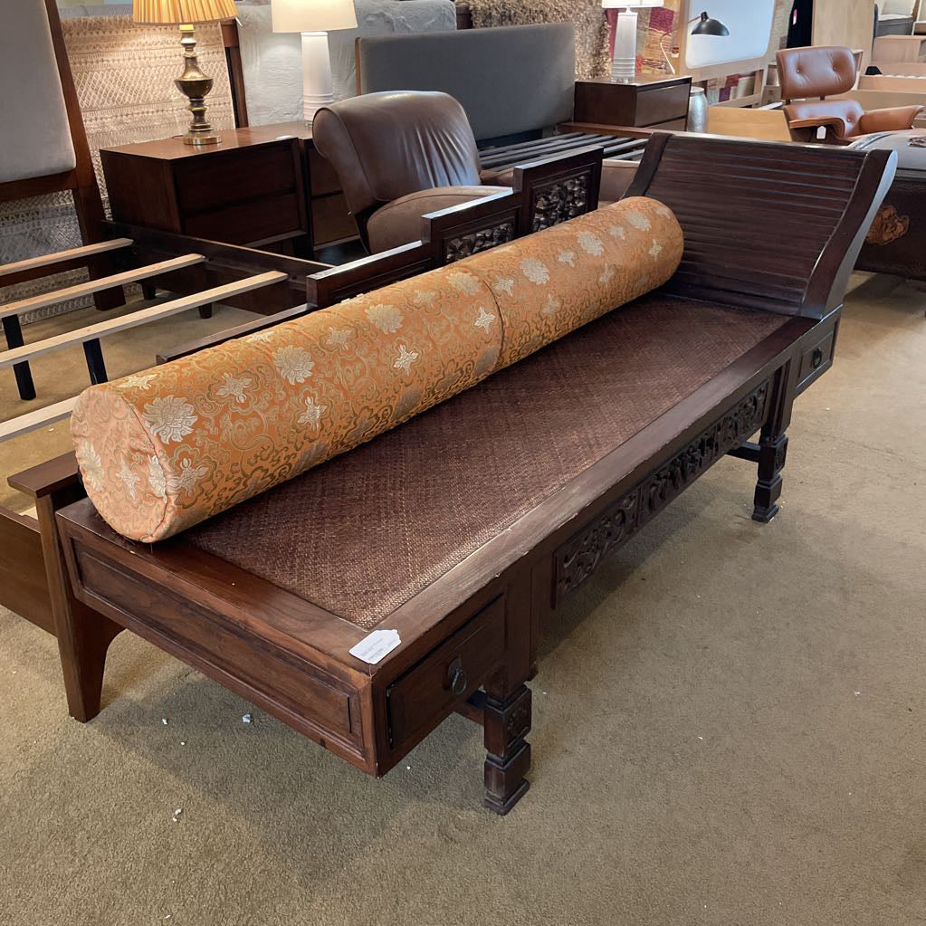 Chinese Chaise with Orange Bolster Pillow