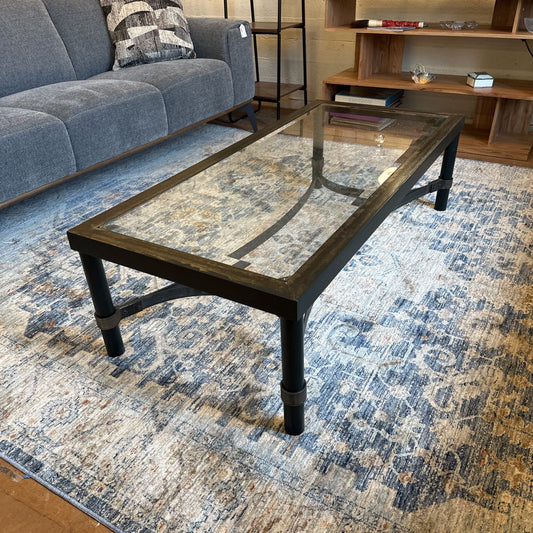 Glass Top Industrial Metal Base Coffee Table C COFFEE TABLES
