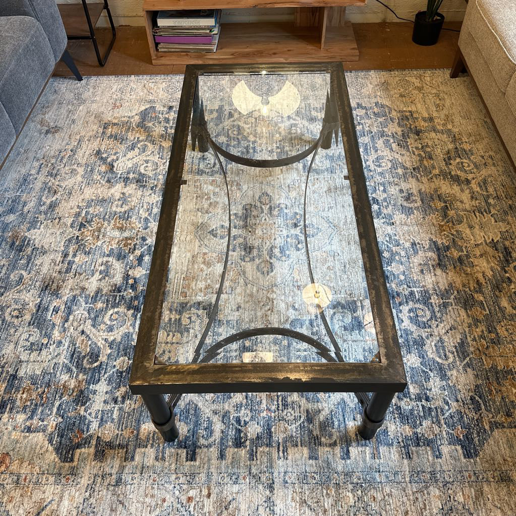 Glass Top Industrial Metal Base Coffee Table C COFFEE TABLES