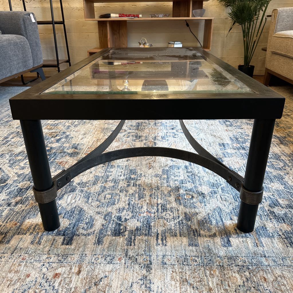 Glass Top Industrial Metal Base Coffee Table C COFFEE TABLES