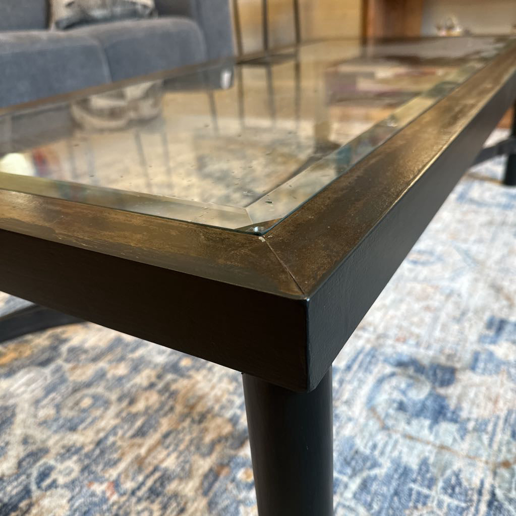 Glass Top Industrial Metal Base Coffee Table C COFFEE TABLES