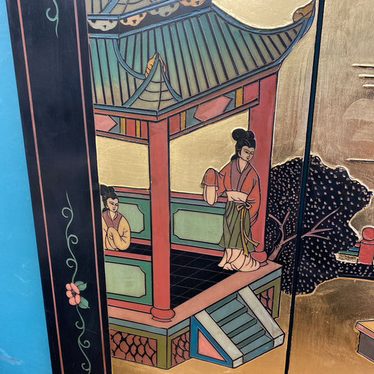 Asian Style Lacquered 4Panel Screen Art