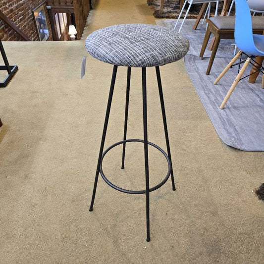 Tall Round Bar Stool With Thin Legs/Grey Striped Seat